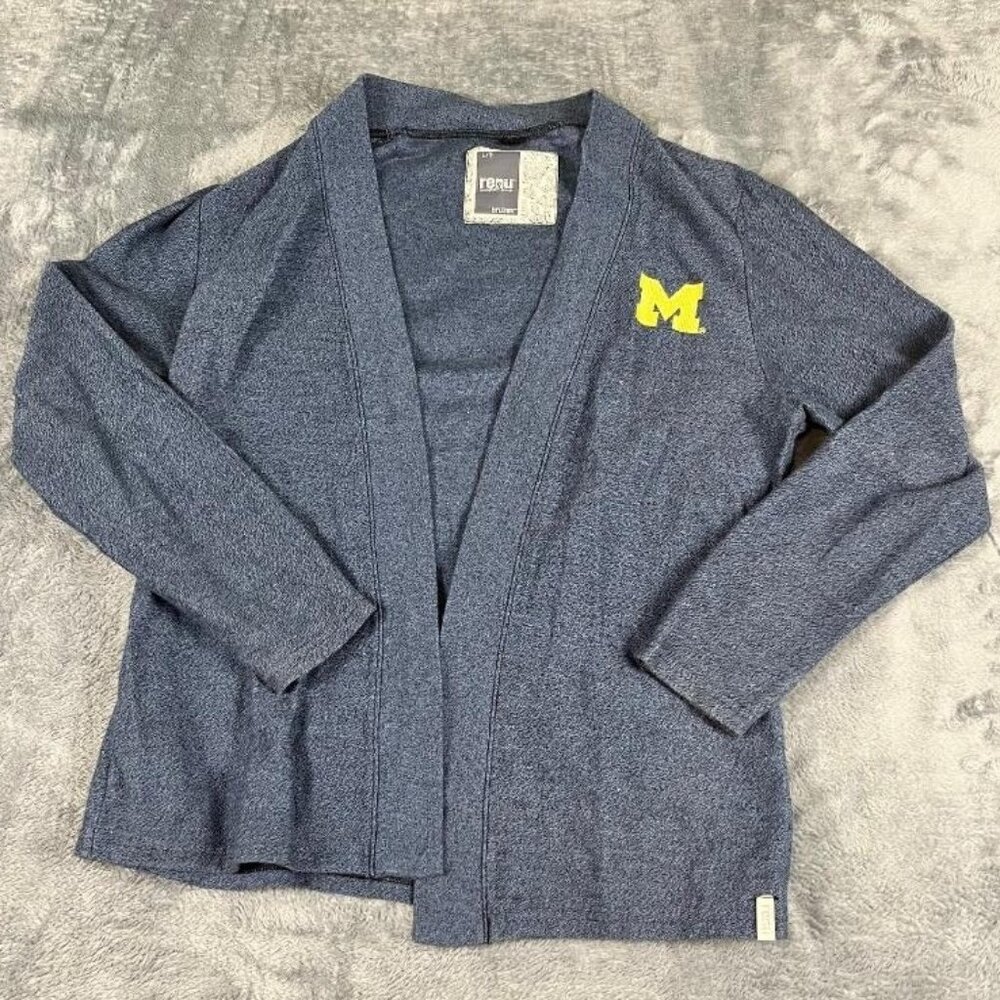 Women’s University of Michigan Open Front Cardigan Sweater Large Blue  EUC